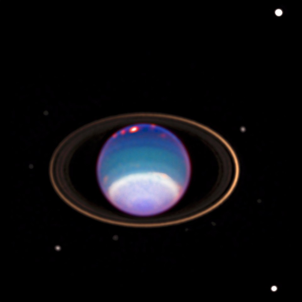 Uranus has 13 rings around it and 27 moons circling it