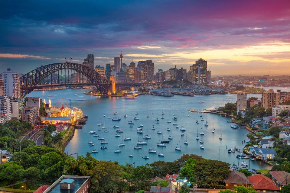 Sunset over the Harbour Bridge in Sydney, Australia