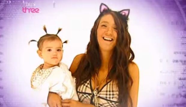 Chloe aged 19 pictured with daughter Destiny on BBC Three show Snog, Marry, Avoid