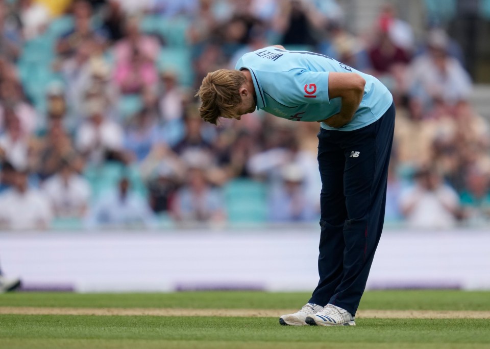 David Willey bows to acknowledge taking the wicket of Binura Fernando