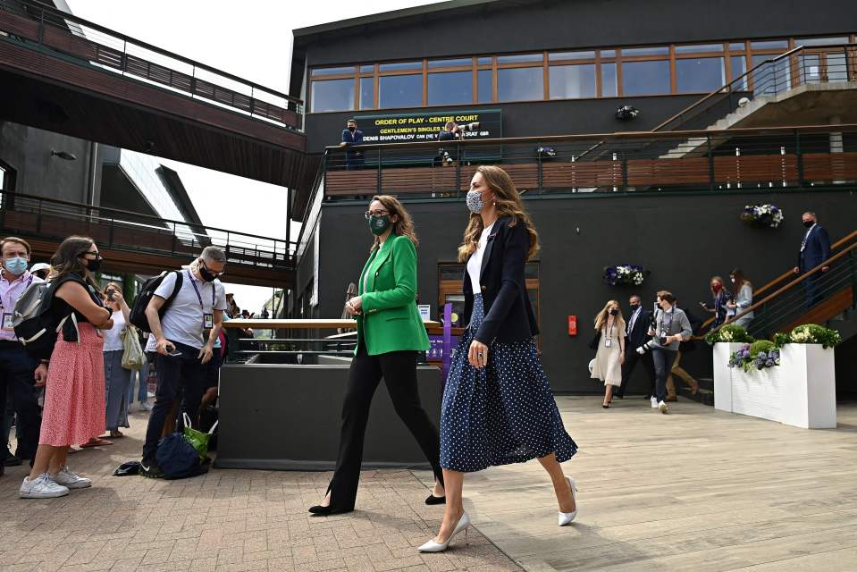 The Duchess of Cambridge arrives to catch some action on the court on day five of Wimbledon