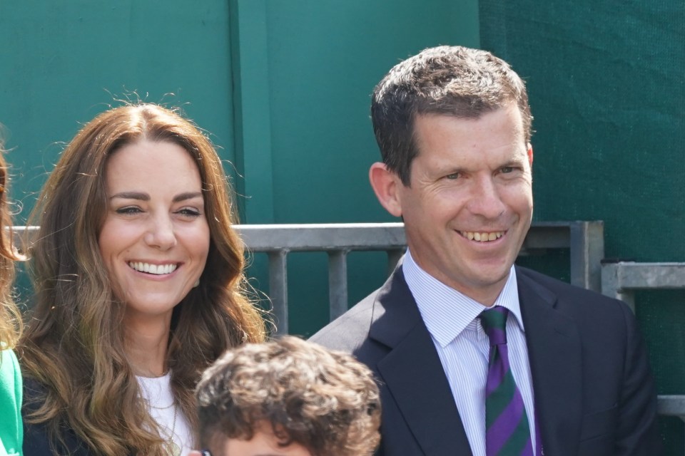 Kate Middleton and Tim Henman  - a British retired professional tennis player - attending day five of Wimbledon