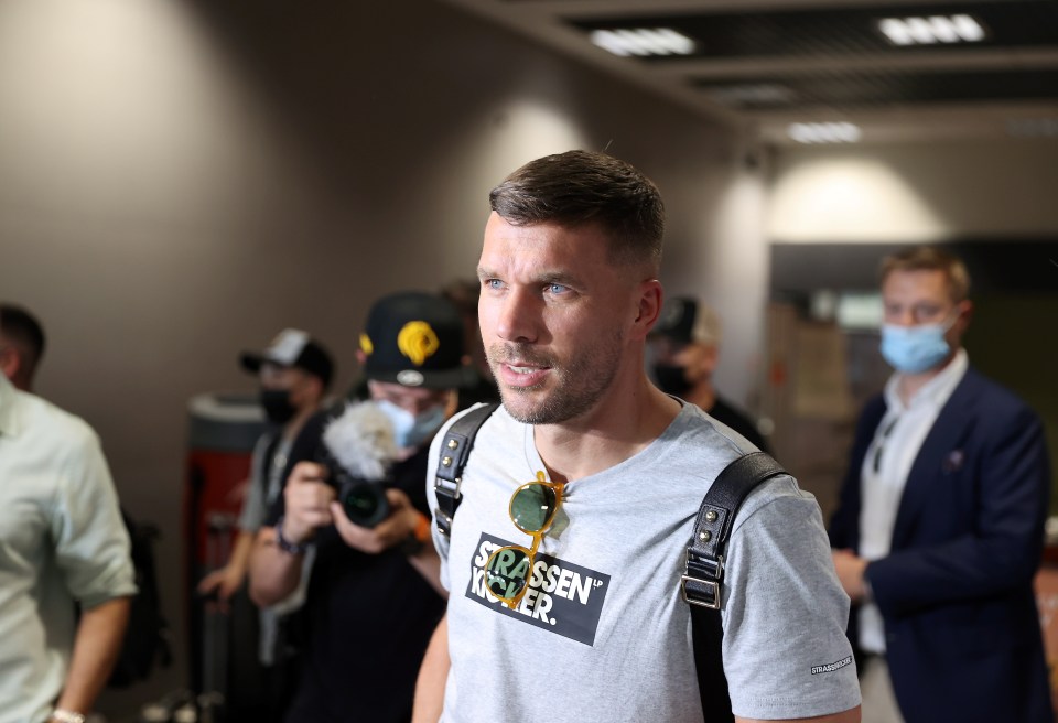 Lukas Podolski has landed in Poland ahead of his move to Gornik Zabrze