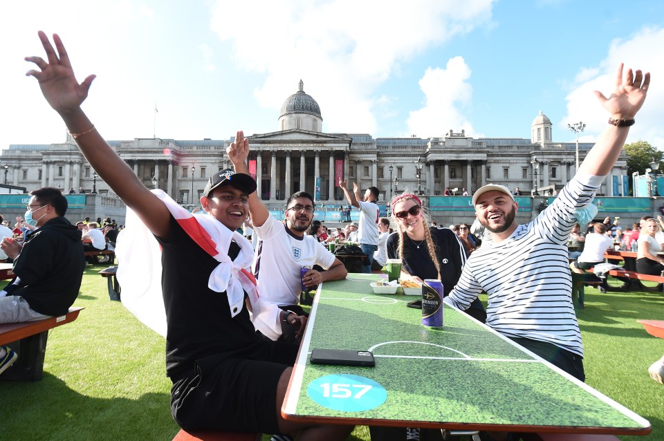 Supporters in Fan Zone in Trafalgar Square tonight