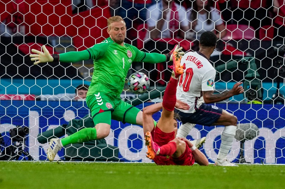 Kasper Schmeichel had made a smart reflex stop to keep Raheem Sterling out just seconds before England's equaliser