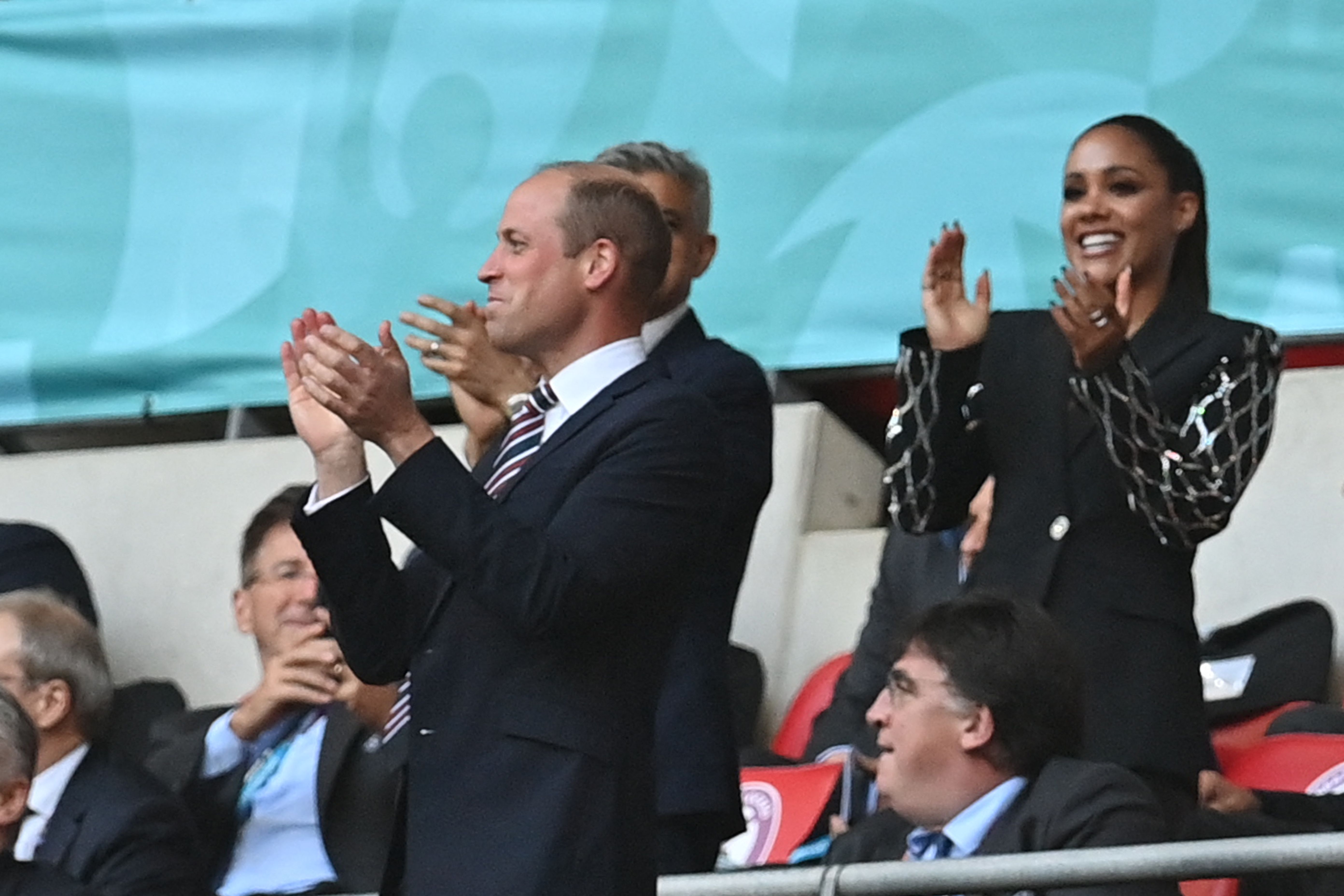 Wills jumped to his feet to cheer the goal, with BBC pundit Alex Scott and Mayor of London Sadiq Khan behind him