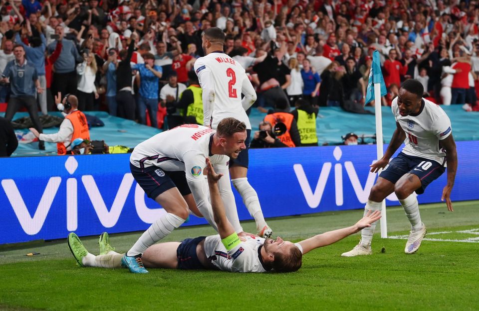 Kane celebrated his extra-time strike wildly as England put one foot in the final