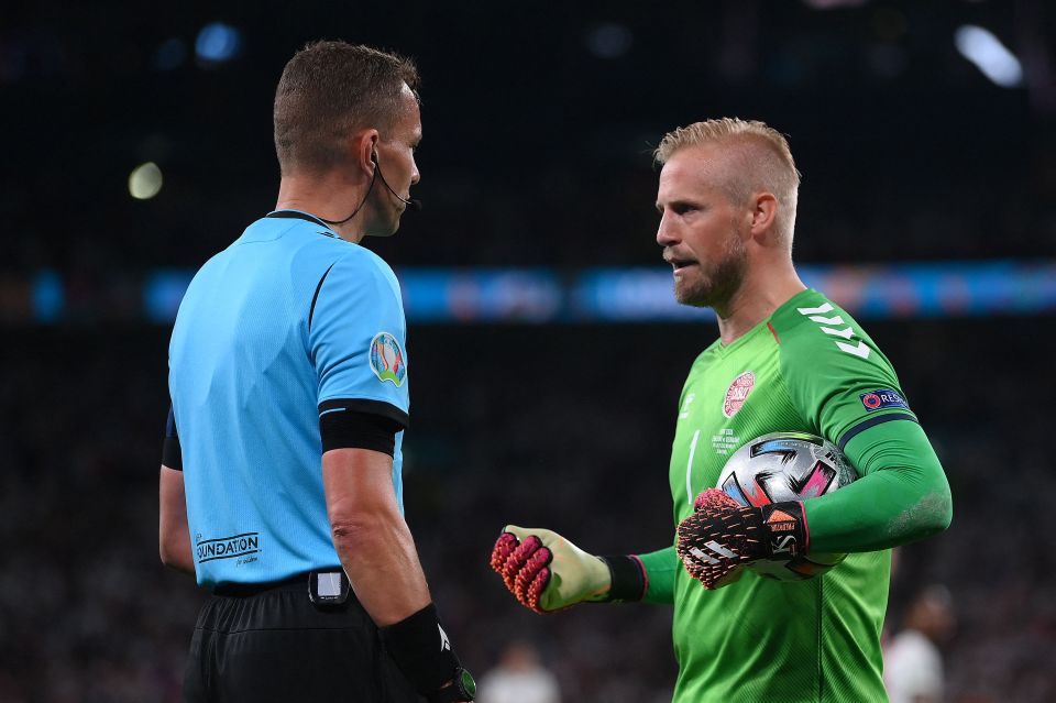 Schmeichel, 34, complained to referee Danny Makkelie