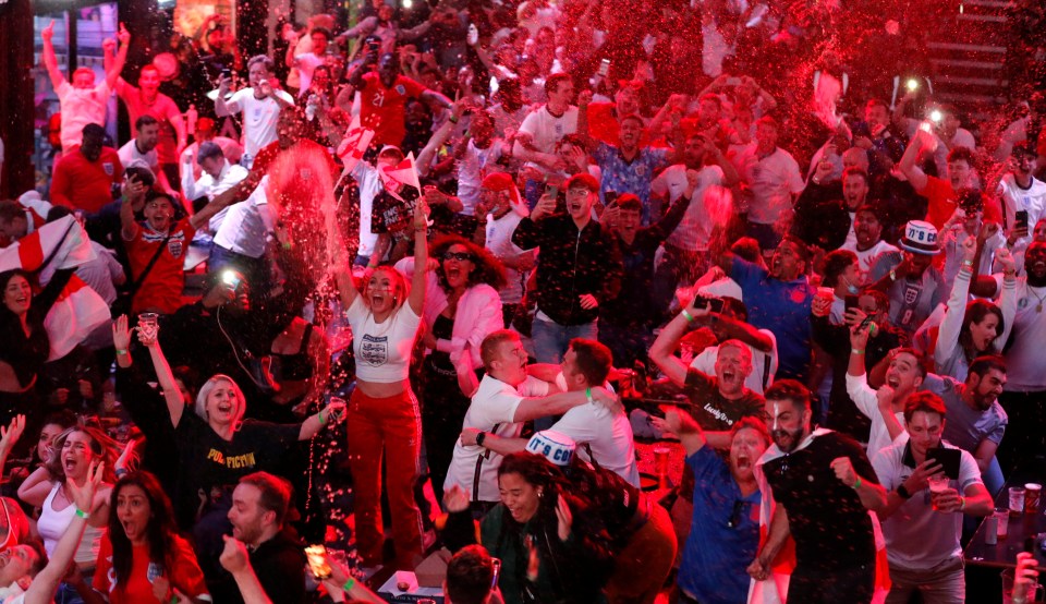 England fans in Boxpark, Croydon celebrated into the night after the Three Lions' win