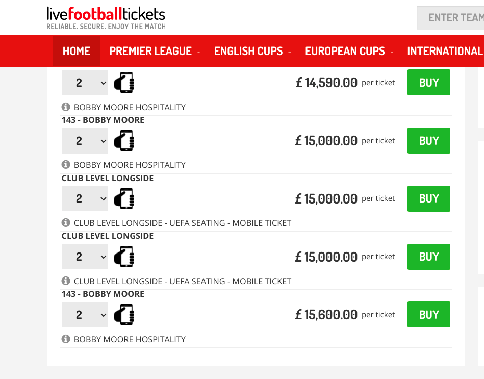 Fans desperate to see the sold-out clash face shelling out eye-watering sums