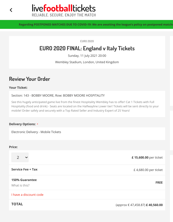 Two tickets on one site are being sold for more than £40,560