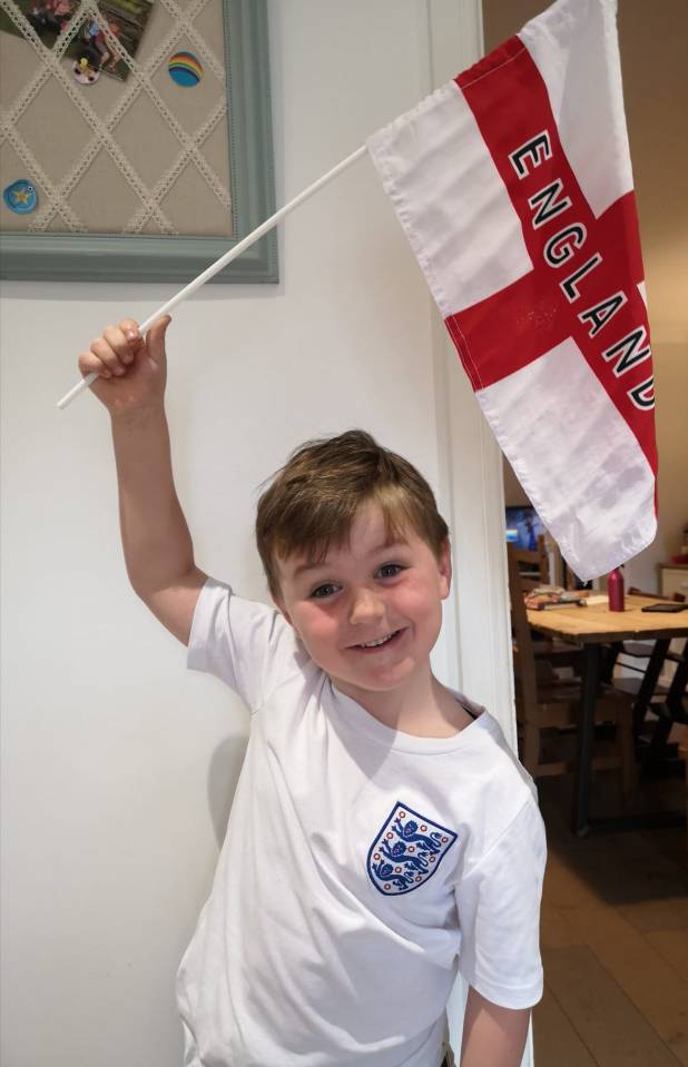 Lachlan Purssord, 5, from Essex is behind the Three Lions all the way