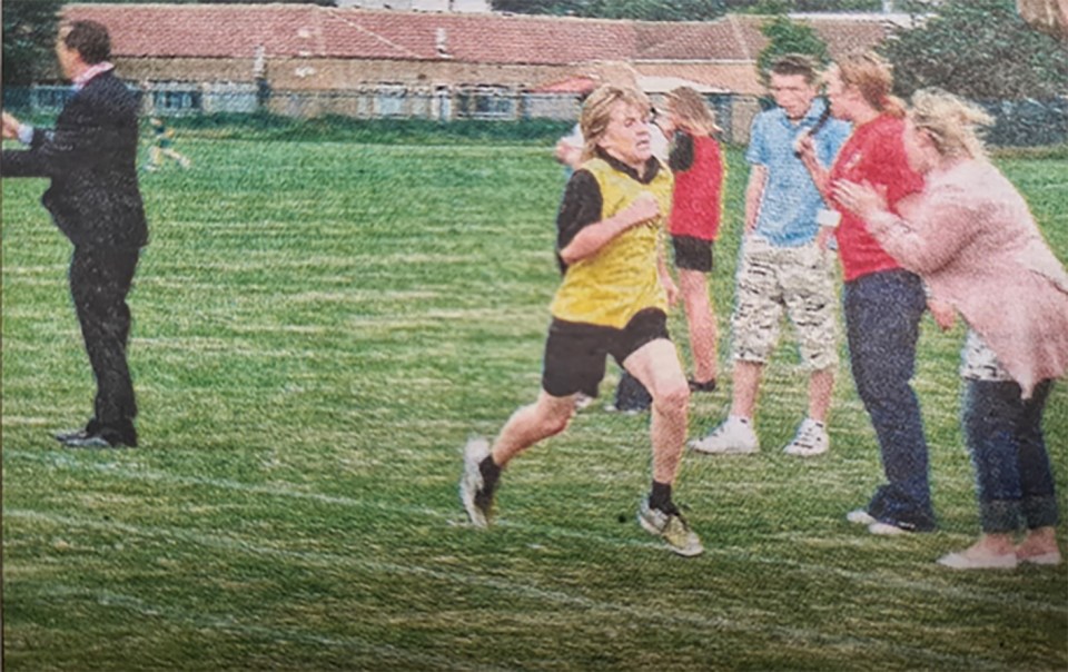 Shaw competing at a sports day