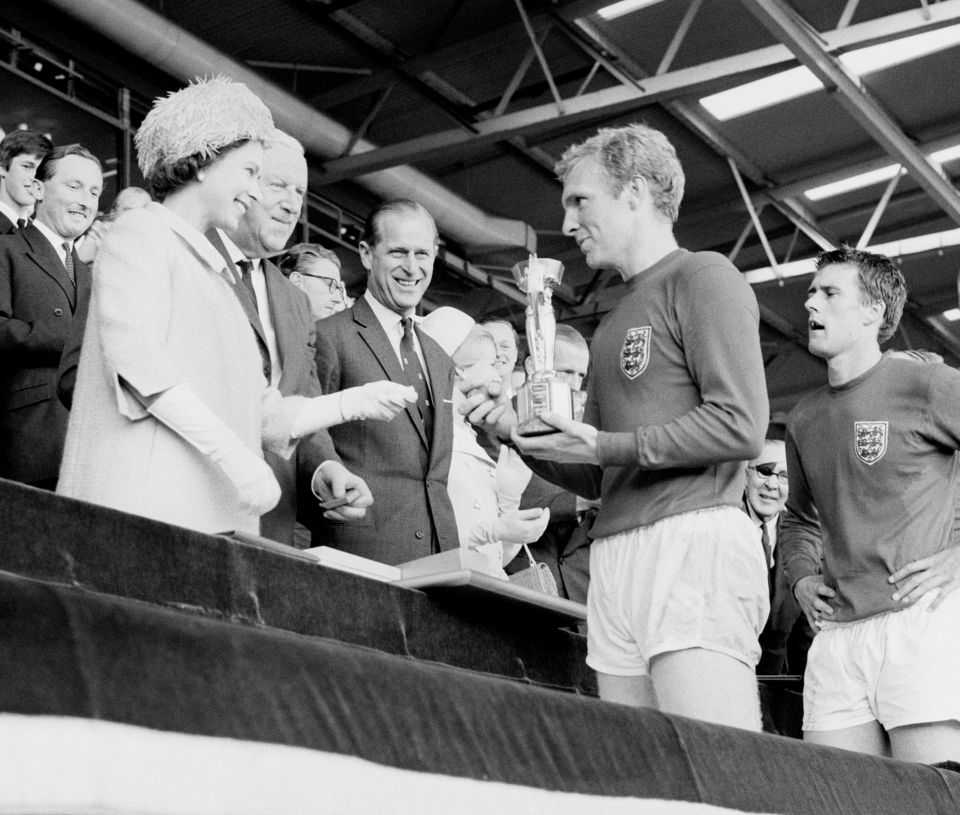 The Queen presented the World Cup trophy to Bobby Moore in 1966