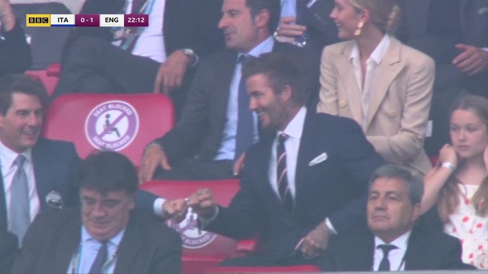 David Beckham and Tom Cruise were caught fist-bumping after England's goal went in