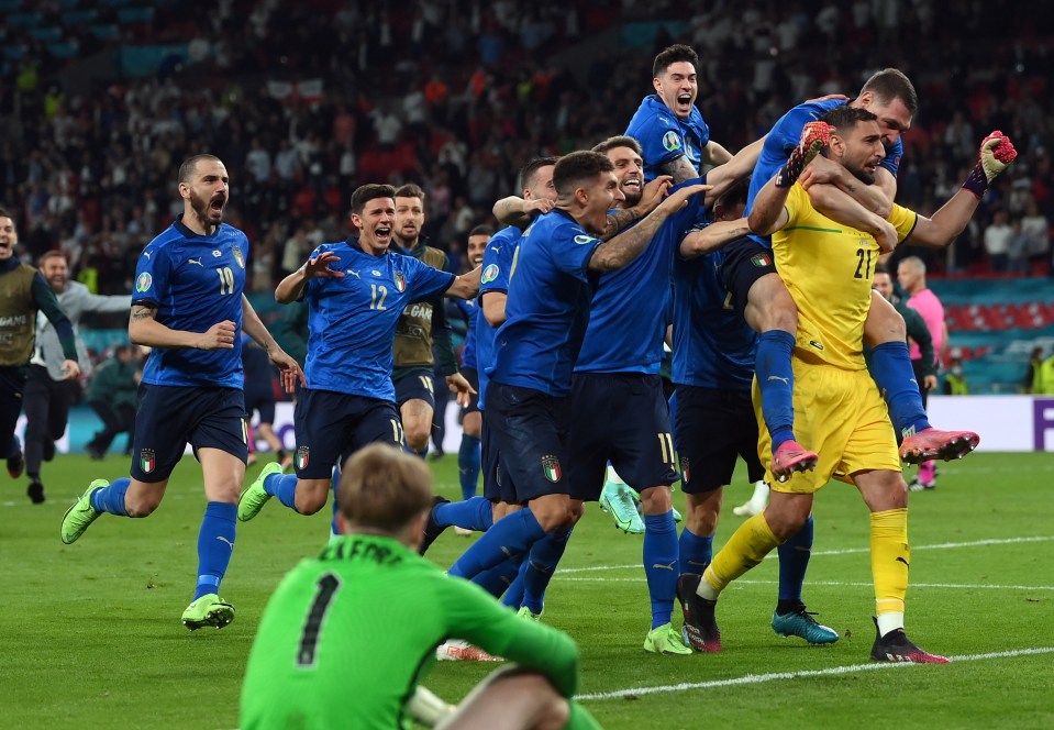 Jordan Pickford watched on as Italy celebrated their Euro 2020 victory