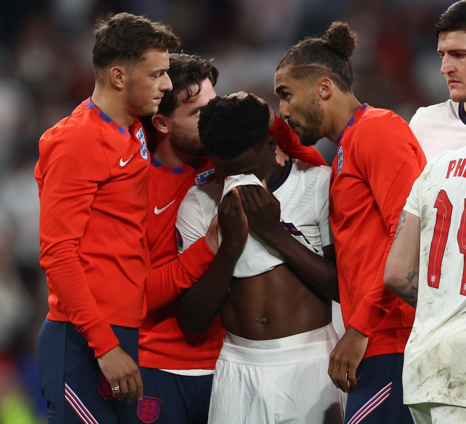 Bukayo Saka was left crestfallen after his penalty was saved by Donnarumma