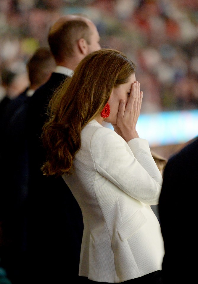 The Duchess of Cambridge shows her dejection at the end of the UEFA Euro 2020 Championship final