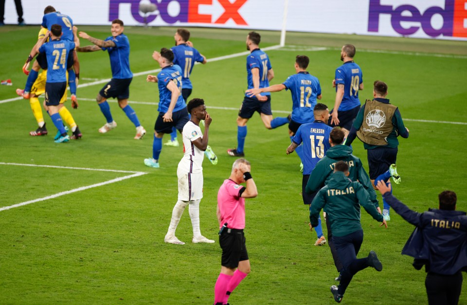 Saka was left crestfallen after his fifth and decisive penalty was saved by Donnarumma