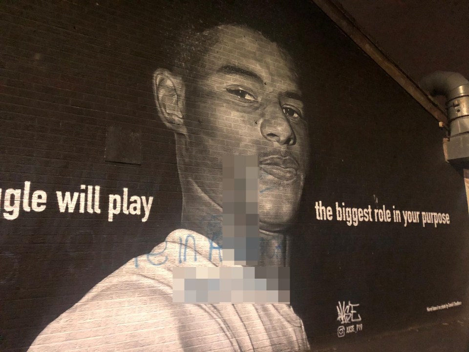 Trolls vandalised a mural of Marcus Rashford in Manchester