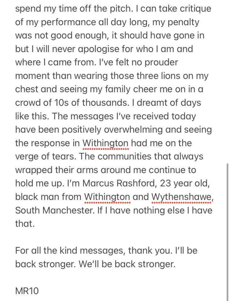 Marcus Rashford posted a heartfelt message on his Twitter page tonight