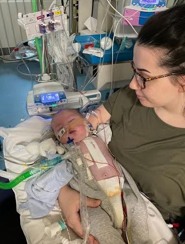 His mum, Sophie Davey, told of her heartbreak knowing he is all alone and stuck in hospital