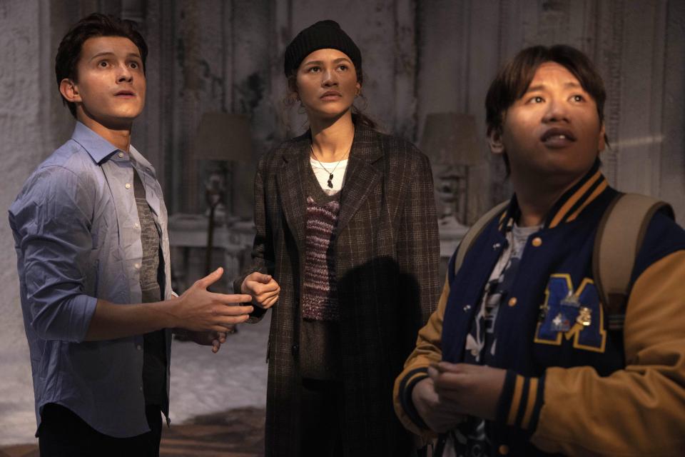 Tom Holland, Zendaya and Jacob Batalon in Spider-Man: No Way Home