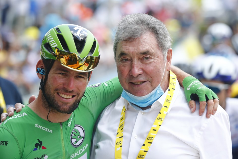 Cavendish and Merckx shared a photo op before Stage 19 of the 2021 Tour de France