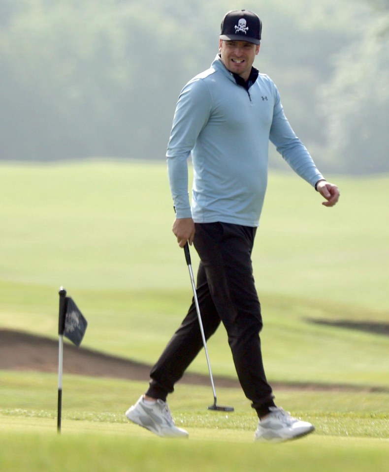 Stacey is back with Adam Johnson, seen playing at his golf club in Co Durham recently