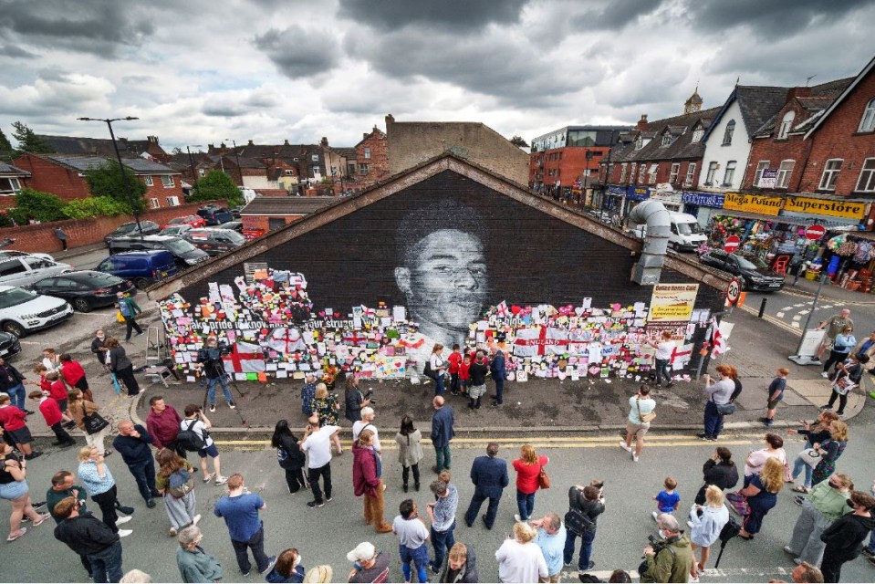 Hundreds of people flocked to the Marcus Rashford mural