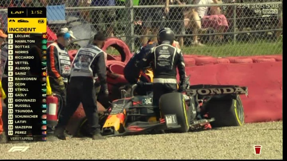 Max Verstappen crashed out of the British GP after a first lap collision with Lewis Hamilton