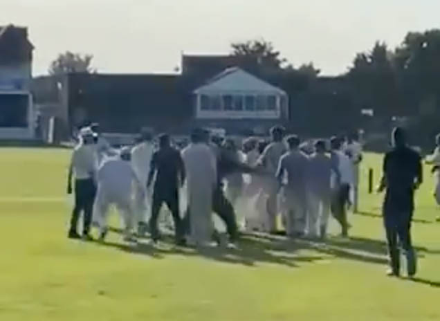 Shocking footage of the incident shows a group of players engaged in an animated discussion before the fighting kicked off