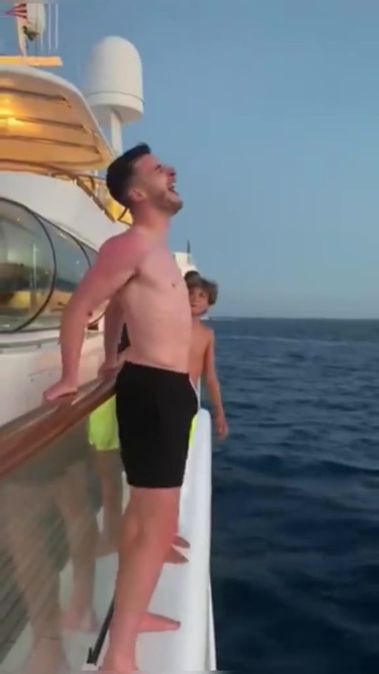 England hero Declan Rice looked petrified as he was dared to jump off a yacht on holiday