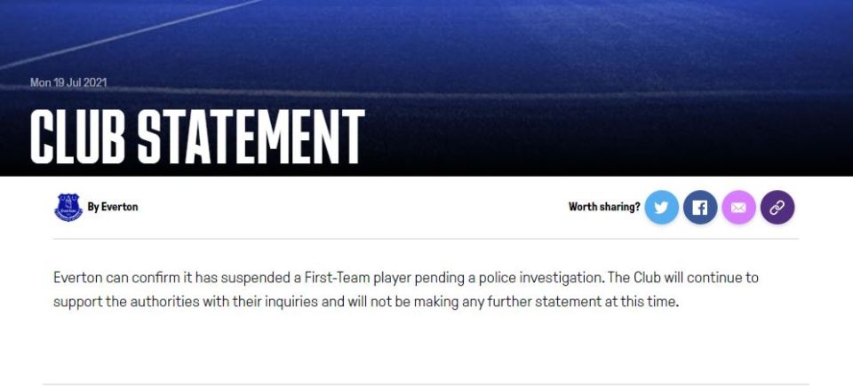 The Premier League club has suspended one of their players pending a police investigation, but has not named him