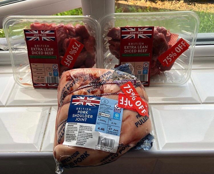 The shopper paid just £2.18 instead of £9.29 for two packs of beef and a pork shoulder joint in Aldi