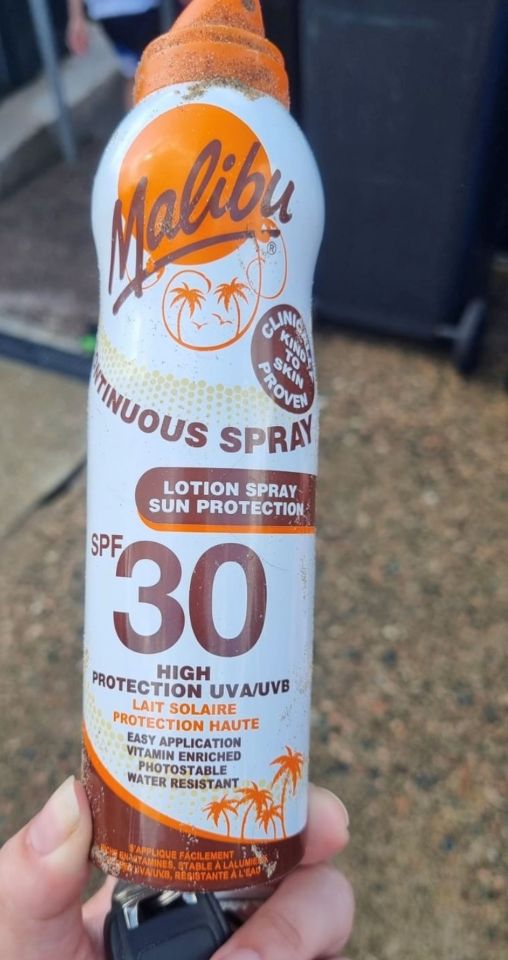 Danielle used SPF 30 Malibu Lotion Spray. The company said "the public do not realise how much protection they need to apply to get their SPF coverage"