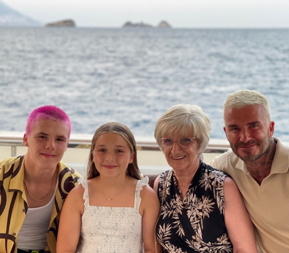 Posh and Becks are on holiday with their two youngest children and parents