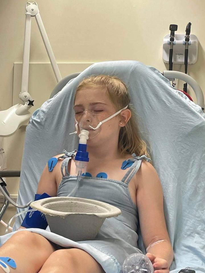 A little girl was rushed to hospital and put on a drip after accidentally inhaling chlorine tablets for her parents' hot tub