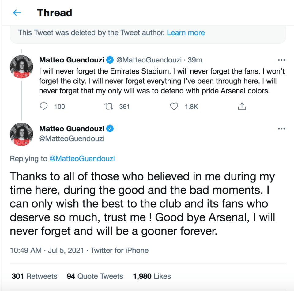 Matteo Guendouzi’s now-deleted tweets