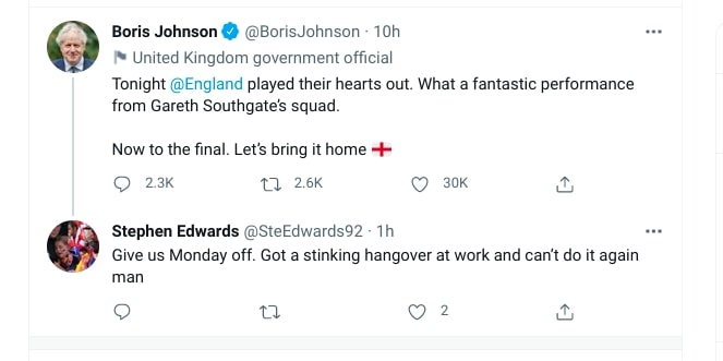 Brits have called on Boris Johnson to give the country a day off if The Three Lions win on Sunday