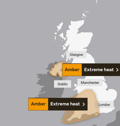 The Met Office has got amber warnings for Wednesday's 'extreme heat'