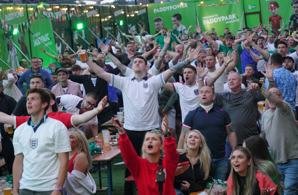 England fans in Newcastle Gateshead's fans zone when England took on Denmark in the Euro 2020 semi finals