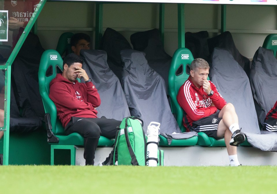 Mikel Arteta has his head in his hands as #ArtetaOut trended and Arsenal lost their opening game of pre-season to Hibs