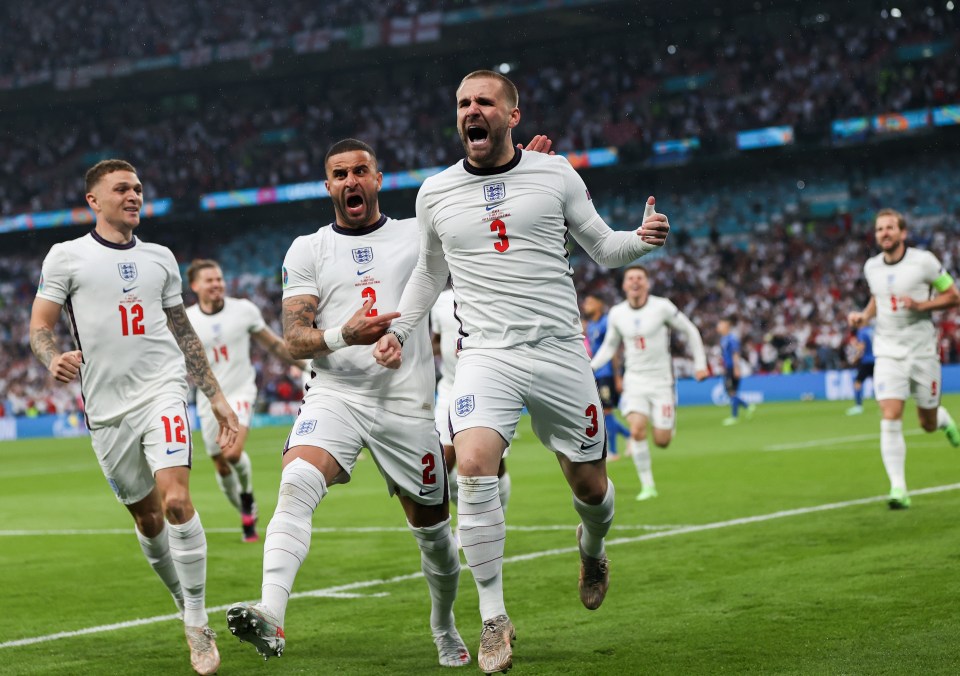 Luke Shaw celebrated his record goal wildly to give England an all-important lead