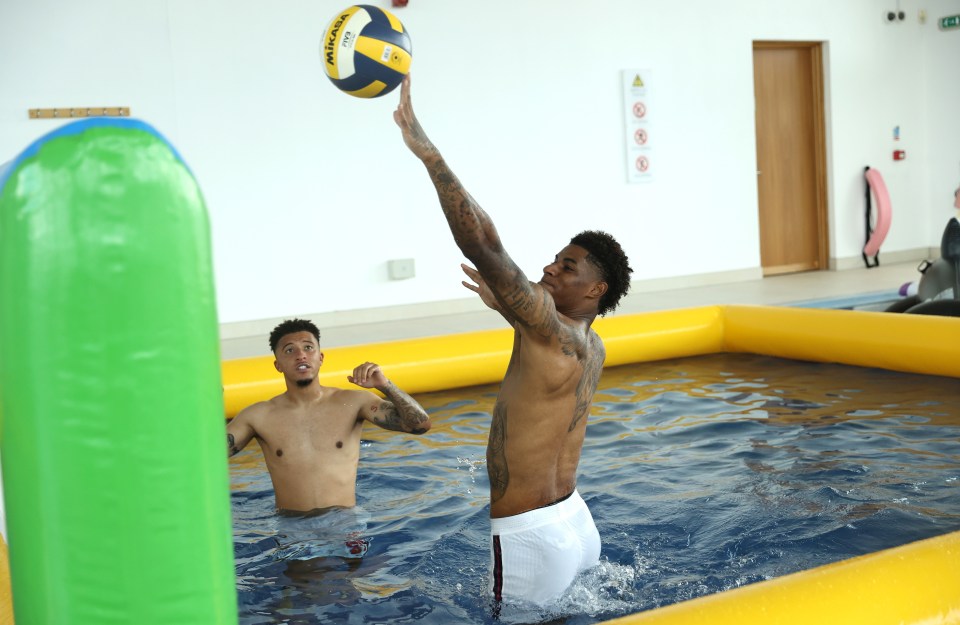 Jadon Sancho and Marcus Rashford were up for downtime in the pool