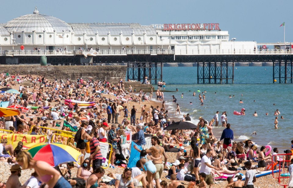 Hundreds of cards full of holidaymakers flock to Brighton to lap up the sun