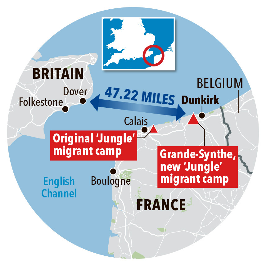 The location of the new 'Jungle' where migrants gather as they wait to attempt the treacherous crossing to the UK