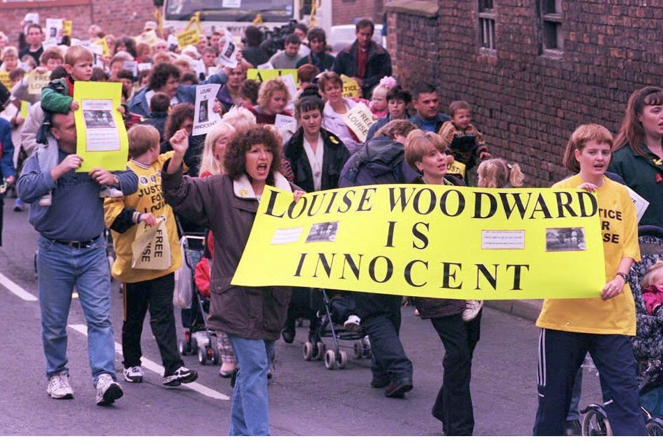 Protestors proclaimed Louise Woodward's innocence in demonstrations after she was found guilty of second-degree murder