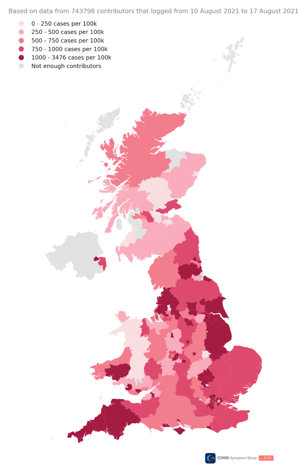 Cornwall and Devon are seeing high infection rates, and the North East