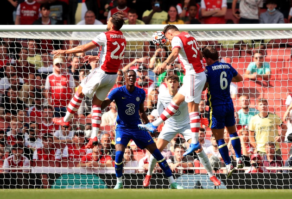 Granit Xhaka towers above his marker to net Arsenal's equaliser